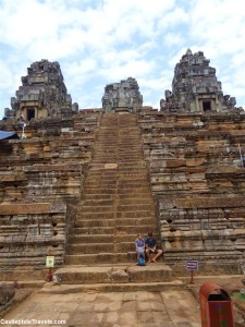 At the bottom of the daunting second flight of stairs at Ta Keo