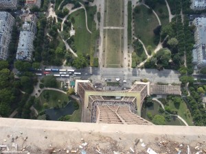 Looking down from the top of the Eiffel Tower