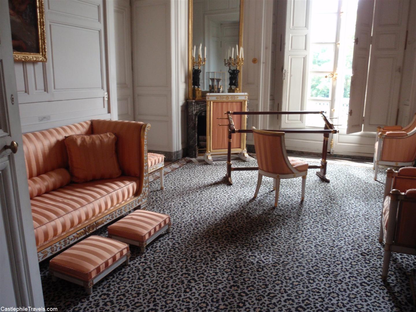 The Boudoir of Madame Mère, mother of Napoleon. Is that leopard print carpet?!