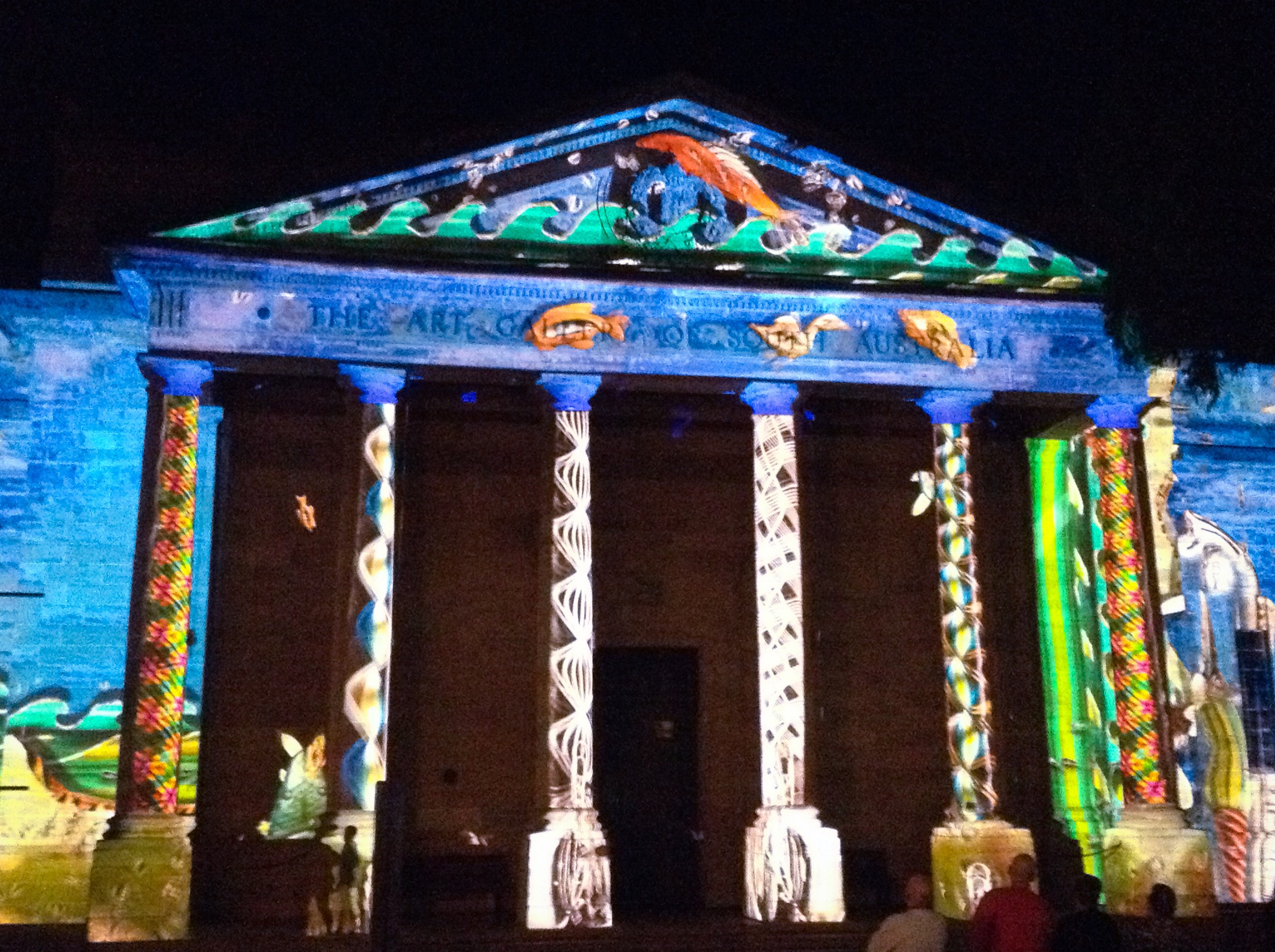 Tom Moore's surreal 'The Bureau of Comical Ecologies' projected on to the Art Gallery of South Australia