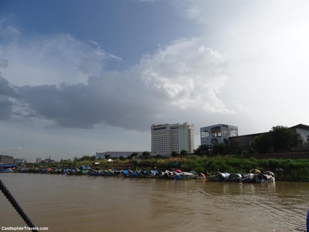 Boats clustered behind the hotel